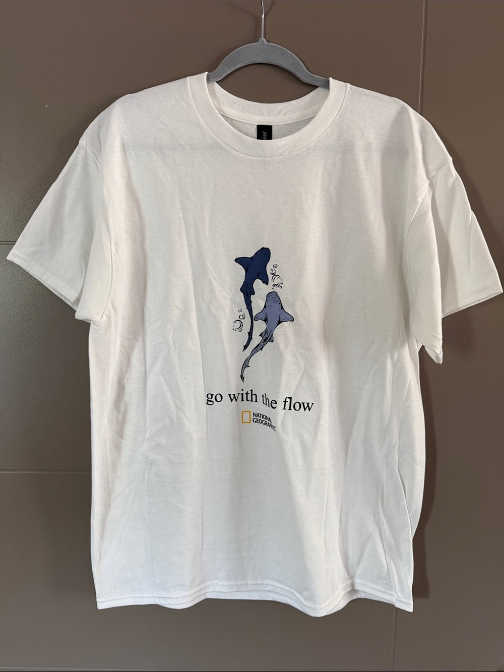 National Geographic White Tee with Blue Shark Graphic